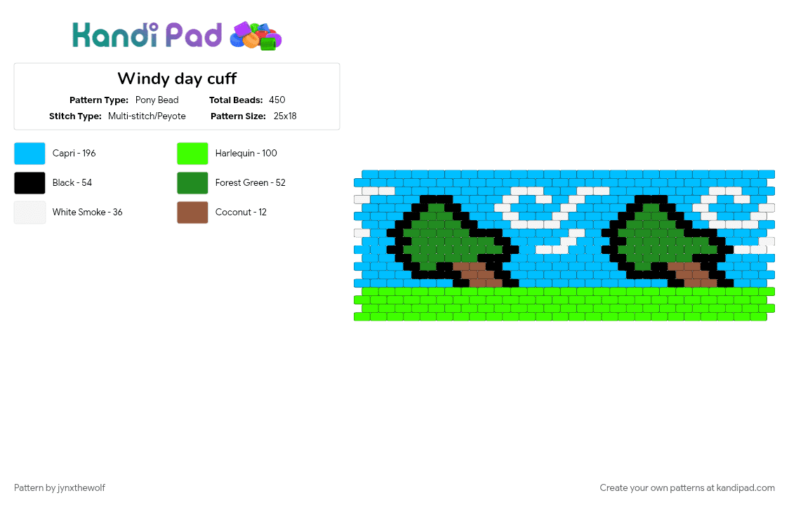 Windy day cuff - Pony Bead Pattern by jynxthewolf on Kandi Pad - colorful, cotdwind, cuffs, green, light blue, pony beads, wind