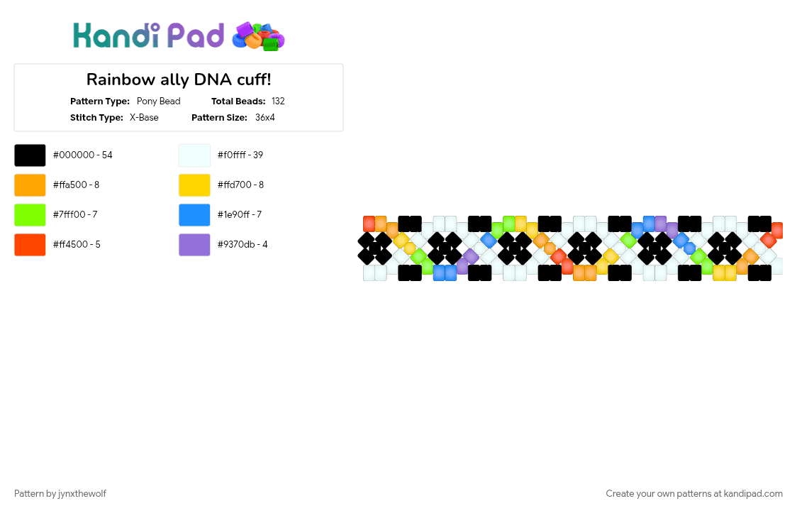 Rainbow ally DNA cuff! - Pony Bead Pattern by jynxthewolf on Kandi Pad - colorful, green, light blue, white