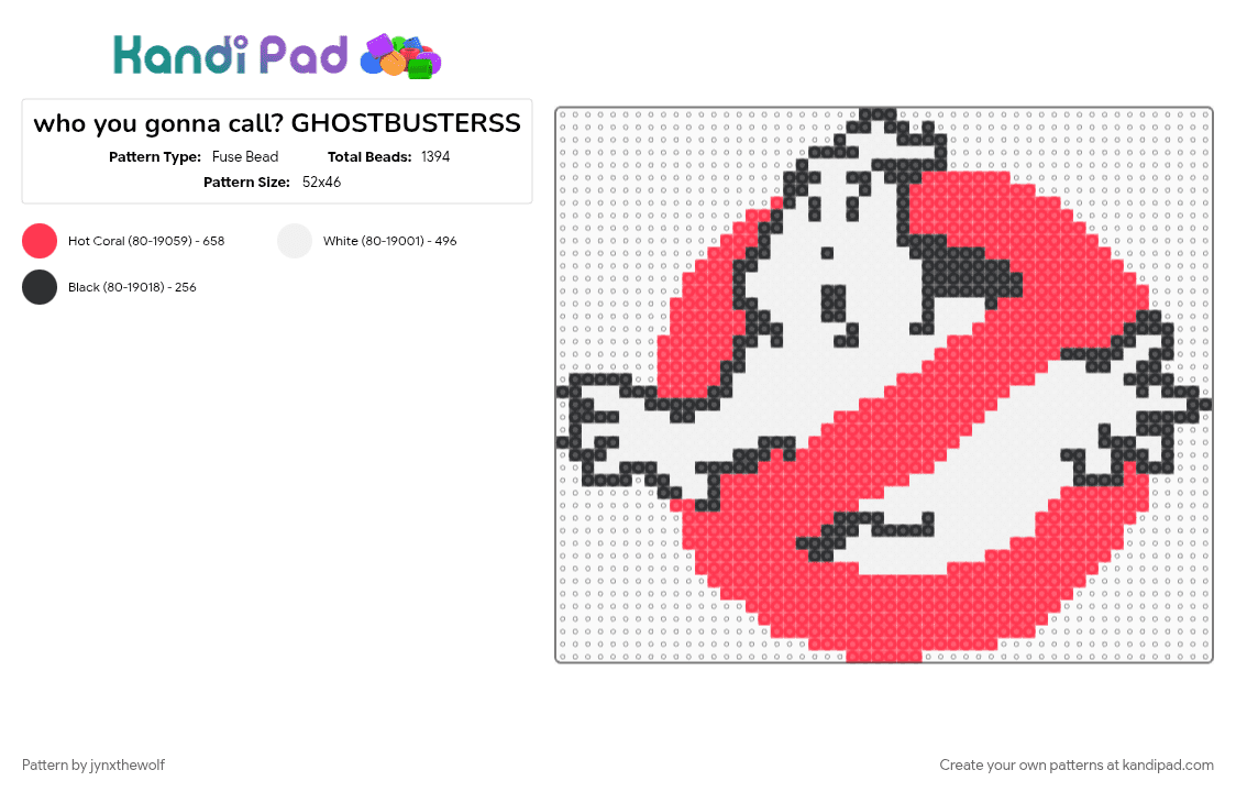 who you gonna call? GHOSTBUSTERSS - Fuse Bead Pattern by jynxthewolf on Kandi Pad - character, ghostbusters, red, tv show, white