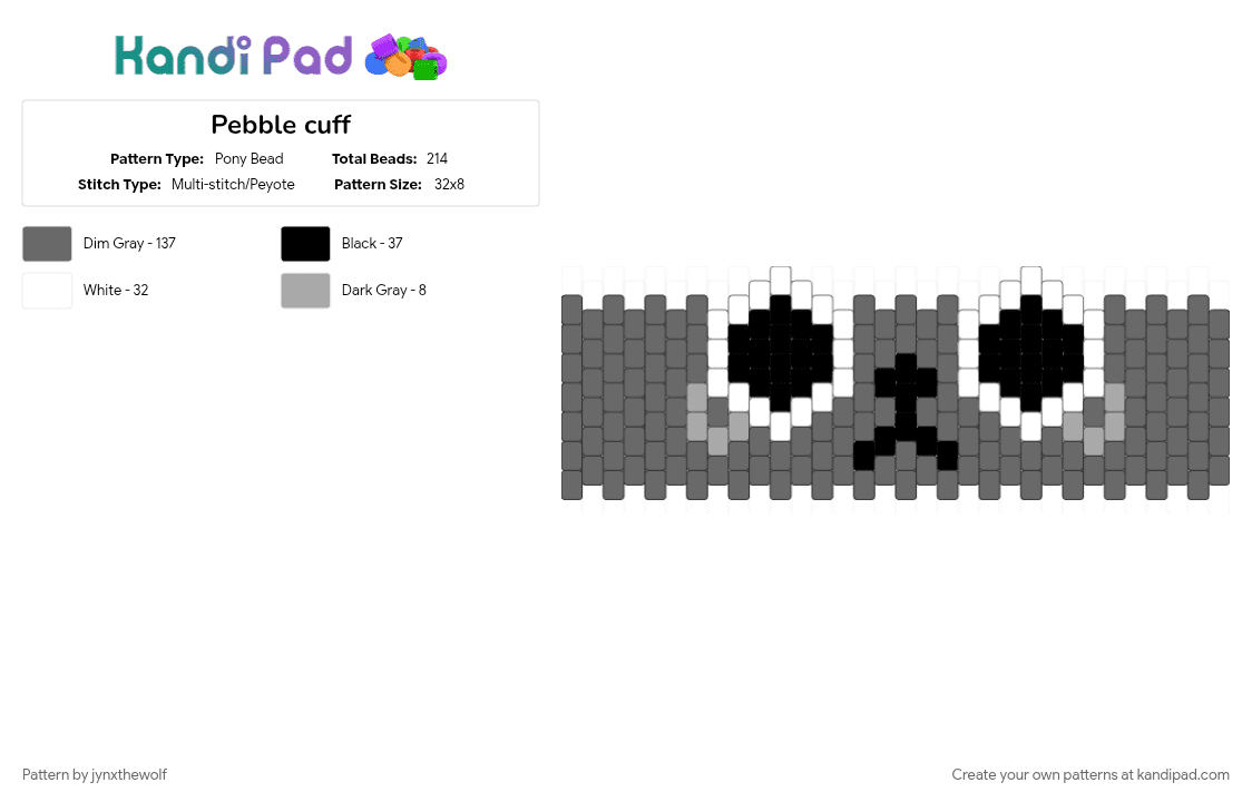 Pebble cuff - Pony Bead Pattern by jynxthewolf on Kandi Pad - character, cuff, dandys world, gray, grey, pebble, peyote, video game