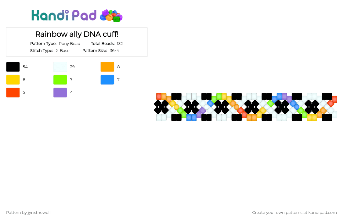 Rainbow ally DNA cuff! - Pony Bead Pattern by jynxthewolf on Kandi Pad - colorful, green, light blue, white