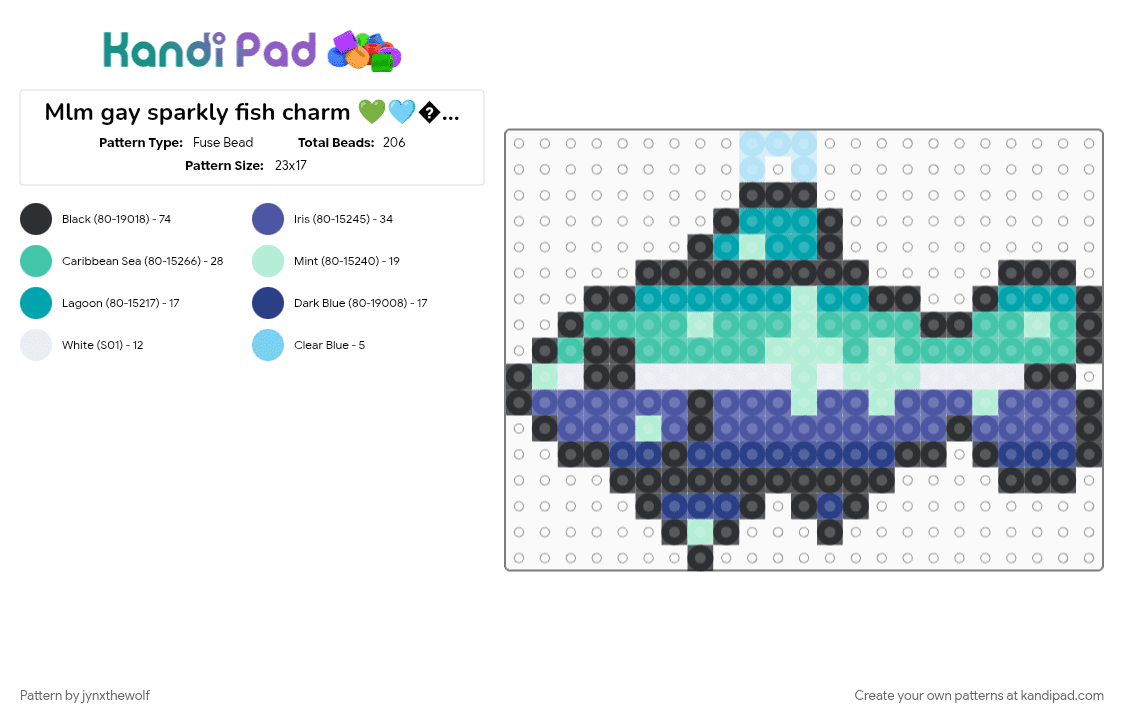 Mlm gay sparkly fish charm 💚🩵🤍💙🩵🐟 - Fuse Bead Pattern by jynxthewolf on Kandi Pad - charm, fish, gay, mlm, pride, purple, teal