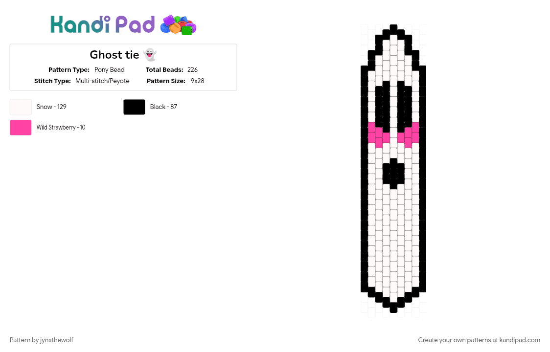 Ghost tie 👻 - Pony Bead Pattern by jynxthewolf on Kandi Pad - cotdghosts, white