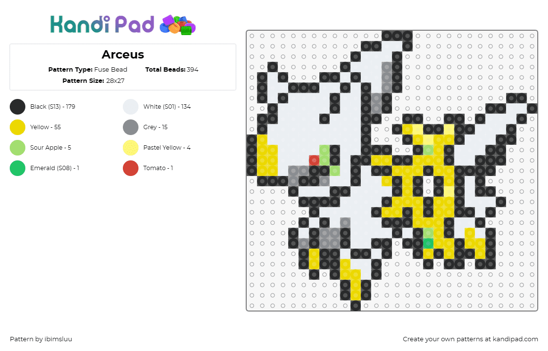 Arceus - Fuse Bead Pattern by ibimsluu on Kandi Pad - arceus,pokemon,character,gaming,white,yellow