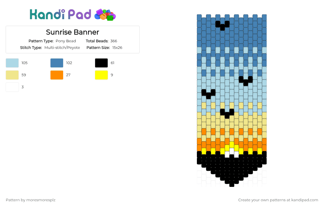Sunrise Banner - Pony Bead Pattern by moresmoresplz on Kandi Pad - banner, blue, cotdgradient, light blue, nature, scenery, sun