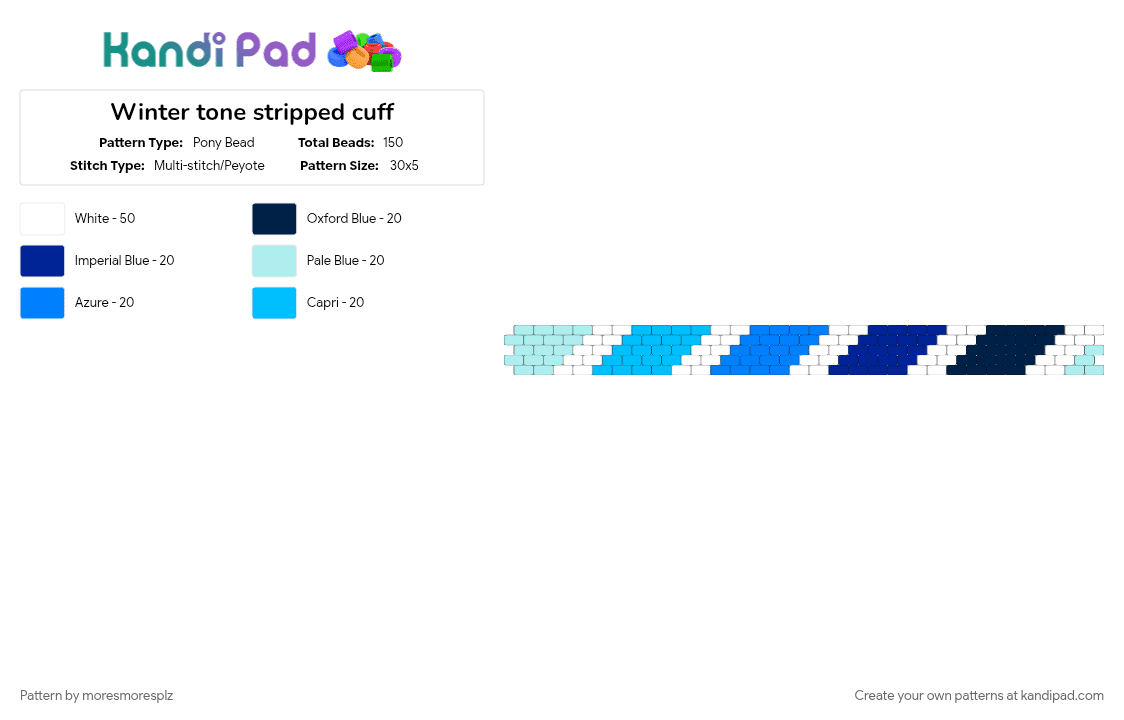 Winter tone stripped cuff - Pony Bead Pattern by moresmoresplz on Kandi Pad - blue, cool tones, cuffs, icy, light blue, odd peyote, stripes, winter