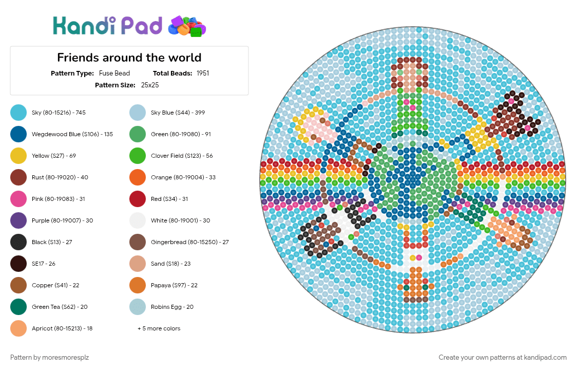 Friends around the world - Fuse Bead Pattern by moresmoresplz on Kandi Pad - blue, childhood, colorful, cotdfriendship, diversity, friendship, globe, green, light blue, love, rainbow