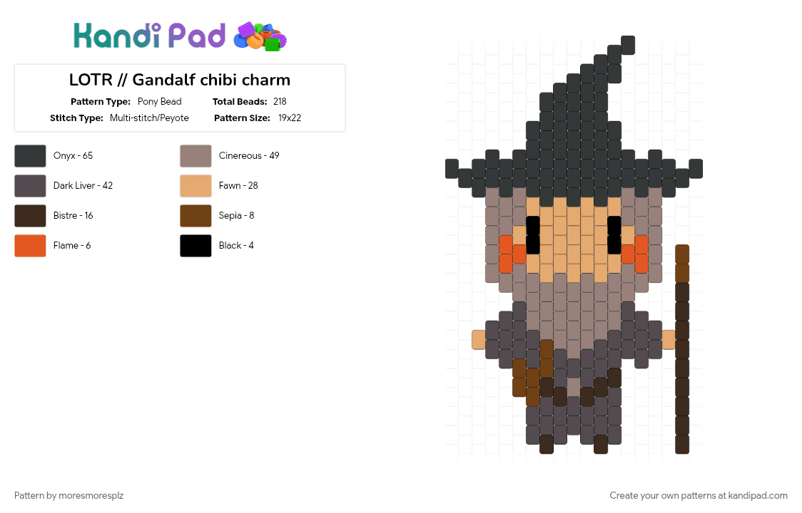 LOTR // Gandalf chibi charm - Pony Bead Pattern by moresmoresplz on Kandi Pad - brown, character, charm, chibi, cotdmiddle-earth, gandalf, gray, grey, lord of the rings, remixed