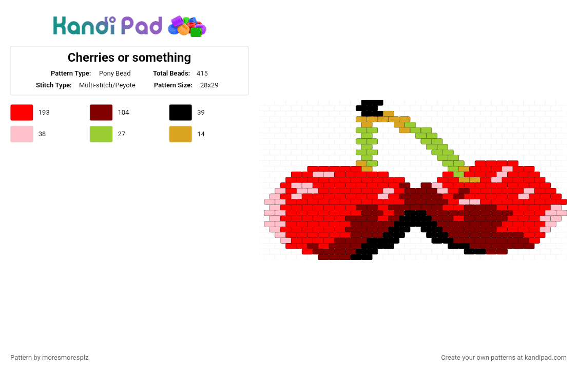 Cherries or something - Pony Bead Pattern by moresmoresplz on Kandi Pad - brown, cherry, peyote, realistic, red