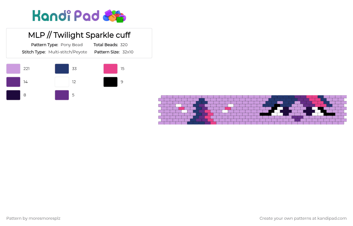 MLP // Unicorn Twilight Sparkle cuff - Pony Bead Pattern by moresmoresplz on Kandi Pad - cuff, cute, mlp, pink, pony, purple, twilight, unicorn