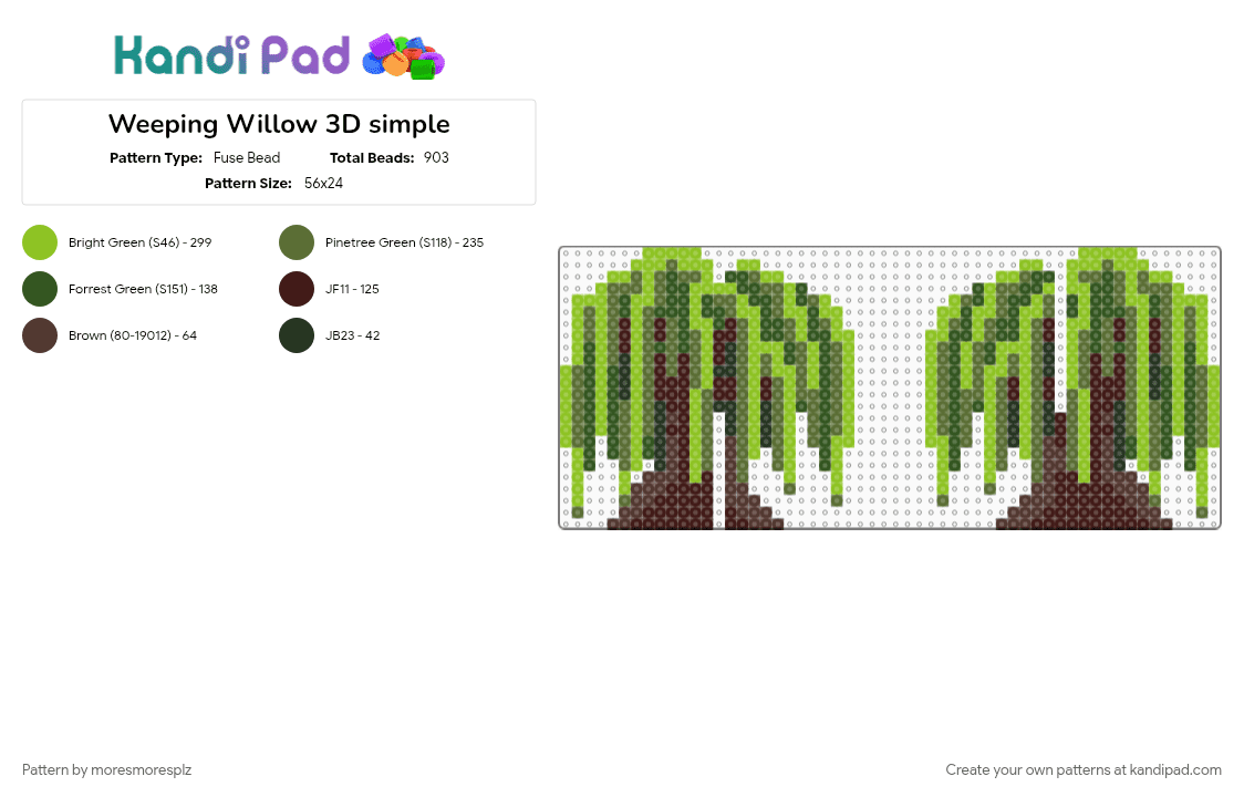 Weeping Willow simple 3D - Fuse Bead Pattern by moresmoresplz on Kandi Pad - 3d, gold, green, nature, plant, plants, simple 3d, tree, willow