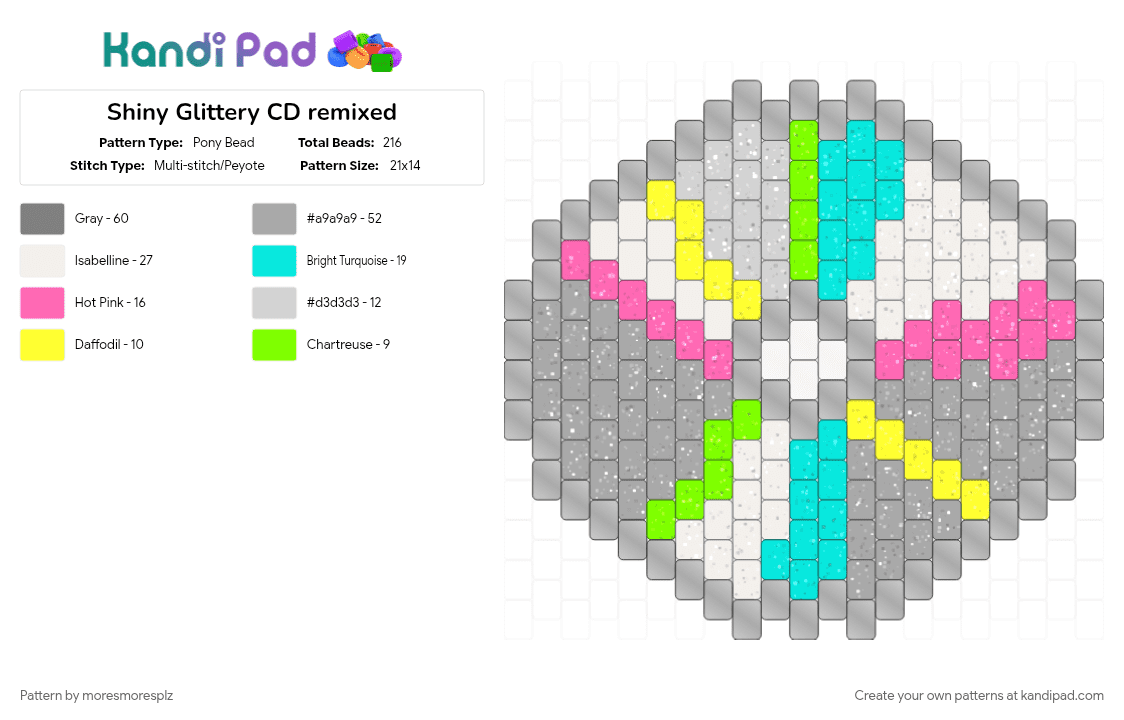 Shiny Glittery CD remixed - Pony Bead Pattern by moresmoresplz on Kandi Pad - beige, cd, charm, colorful, glitter beads, gray, multicolor, remixed, shiny