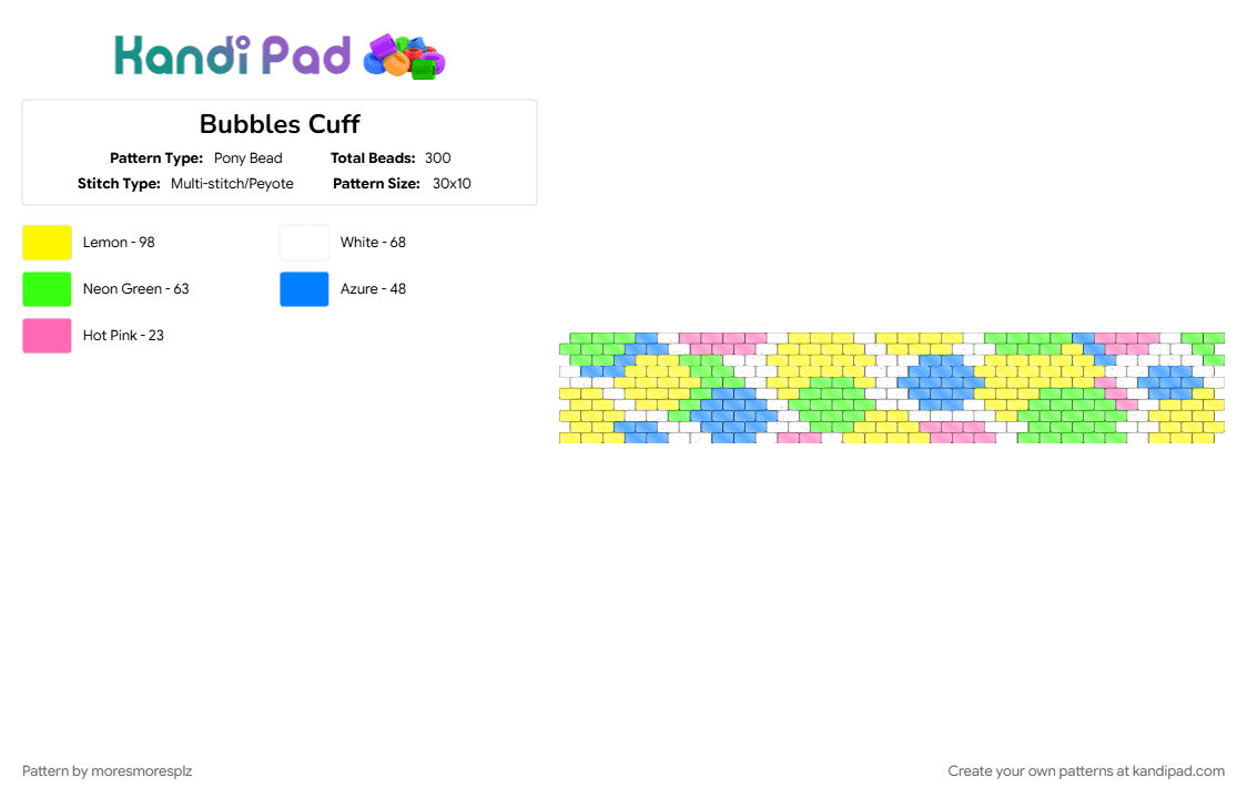 Clowncore Cuff - Pony Bead Pattern by moresmoresplz on Kandi Pad - clowncore, colorful, cotddots, cuff, dots, green, primary colors, shapes, yellow