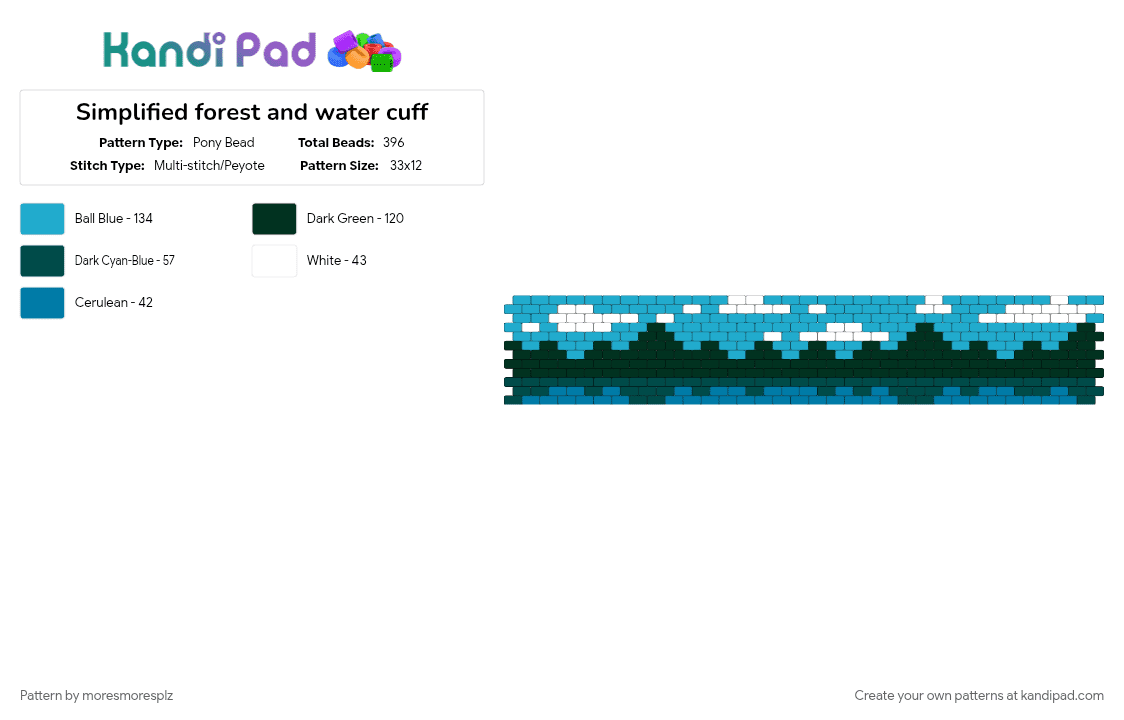 Simplified forest and water cuff - Pony Bead Pattern by moresmoresplz on Kandi Pad - cotdforests, cuff, forest, light blue, nature, outdoors, simple design, trees, water