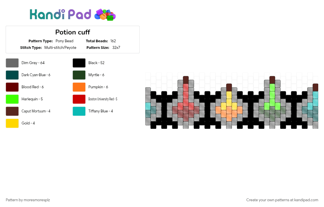 Potion cuff - Pony Bead Pattern by moresmoresplz on Kandi Pad - bottle, bracelet, cotdpotions, cuffs, gray, potion, rainbow