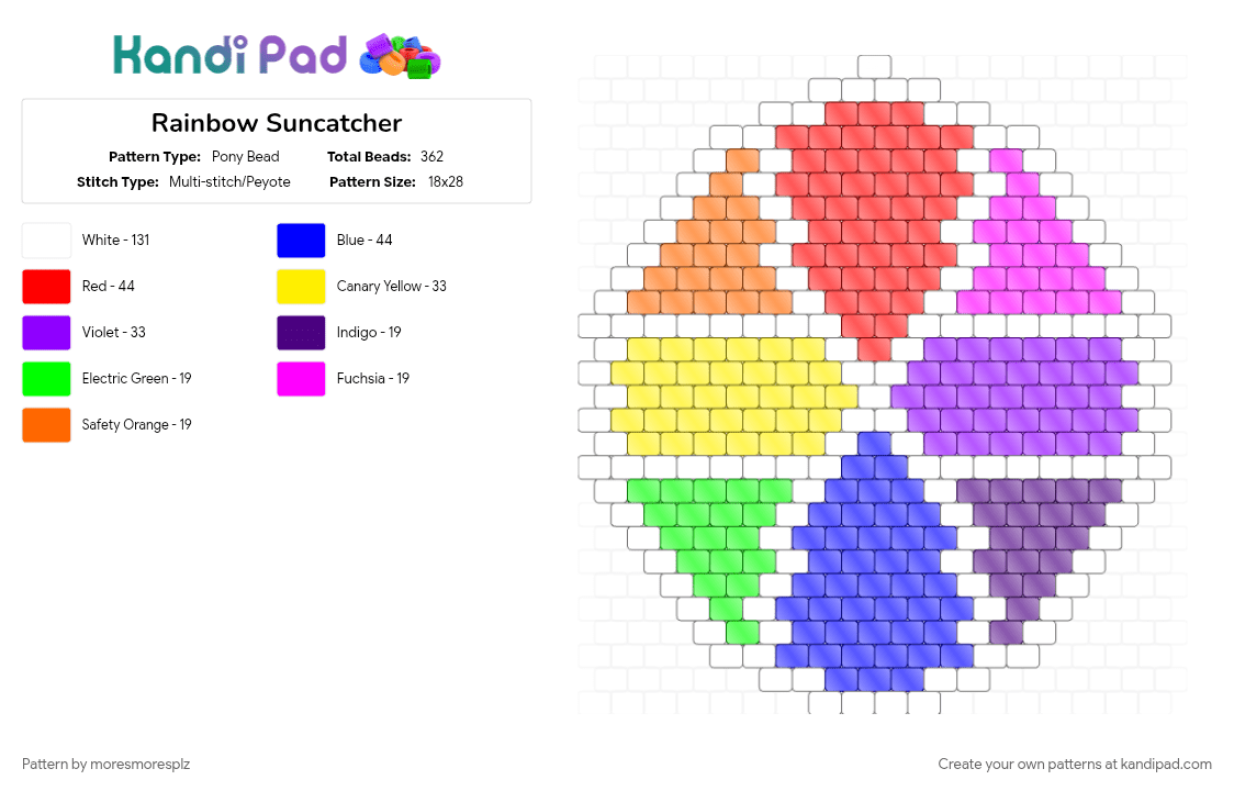 Rainbow Suncatcher - Pony Bead Pattern by moresmoresplz on Kandi Pad - colorful, cotdsaturation, geometric, glass, panel, purple, rainbow, red, stained glass, suncatcher