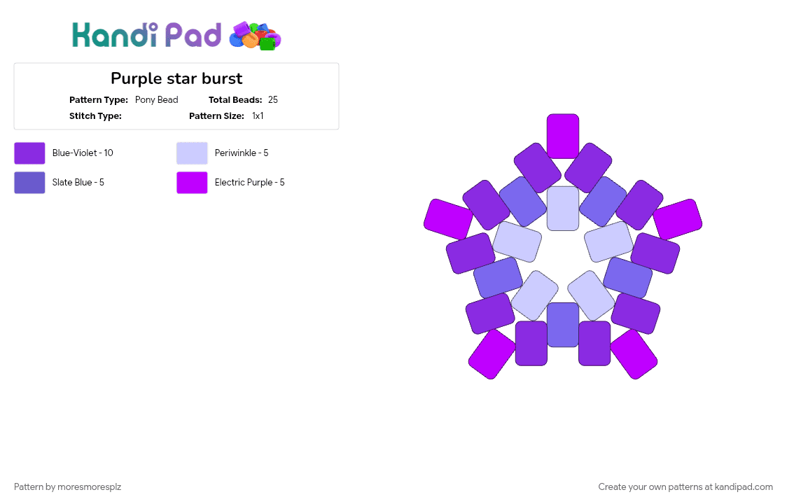 Purple star burst - Pony Bead Pattern by moresmoresplz on Kandi Pad - cotdgradient, gradient, purple, starburst