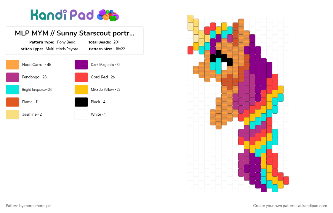MLP MYM // Sunny Starscout portrait charm - Pony Bead Pattern by moresmoresplz on Kandi Pad - character, charm, mlp, mlp gen 5, mlp mym, orange, pink, portrait, red, sunny starscout, tv show
