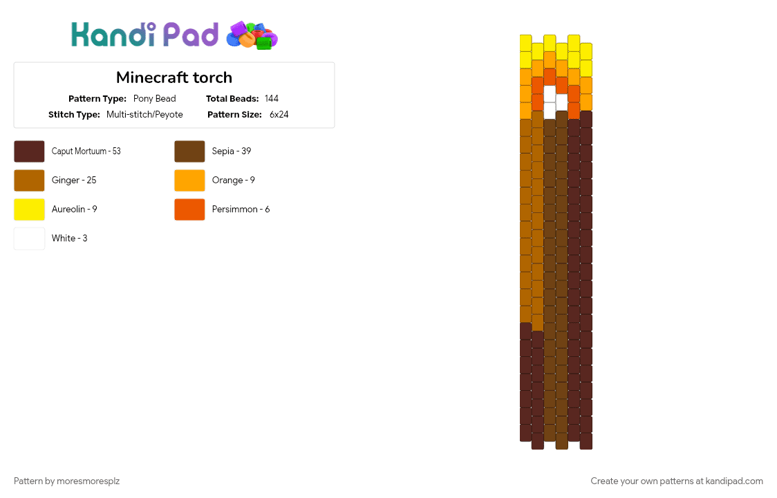 Minecraft torch - Pony Bead Pattern by moresmoresplz on Kandi Pad - brown, charm, cotdfiery, minecraft, video game