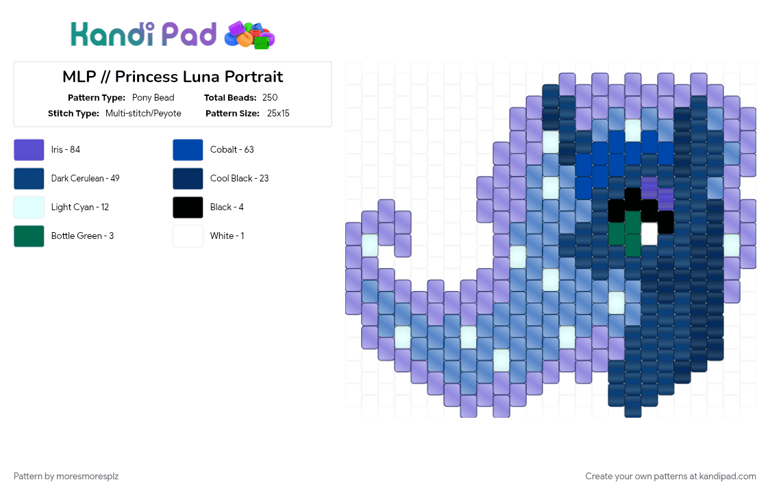 MLP // Princess Luna Portrait - Pony Bead Pattern by moresmoresplz on Kandi Pad - character, luna, mlp fim, mlp g4, portrait, princess, royalty, tv show