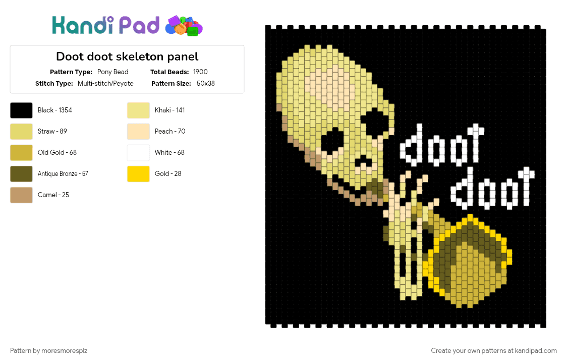 Doot doot skeleton panel - Pony Bead Pattern by moresmoresplz on Kandi Pad - black, cotdtrumpets, instrument, meme, skeleton, trumpet, yellow