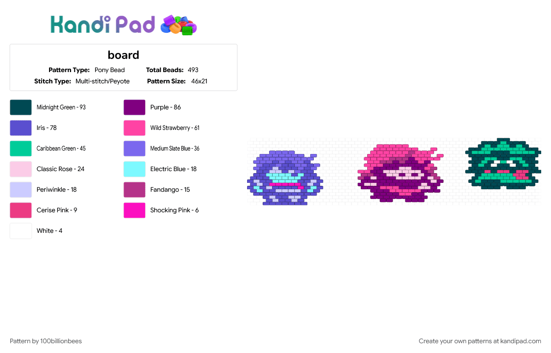 board - Pony Bead Pattern by 100billionbees on Kandi Pad - blue, pink