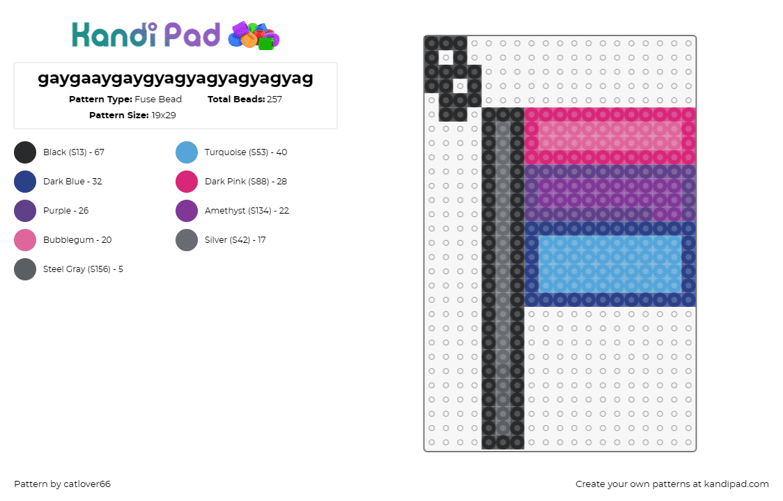 gaygaaygaygyagyagyagyagyag - Fuse Bead Pattern by catlover66 on Kandi Pad - gay,flag,pride,community,pink,purple,blue