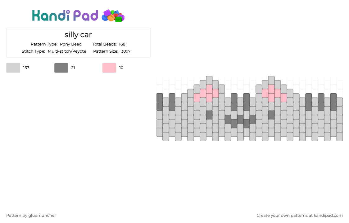 silly car - Pony Bead Pattern by gluemuncher on Kandi Pad - gray, pink, white