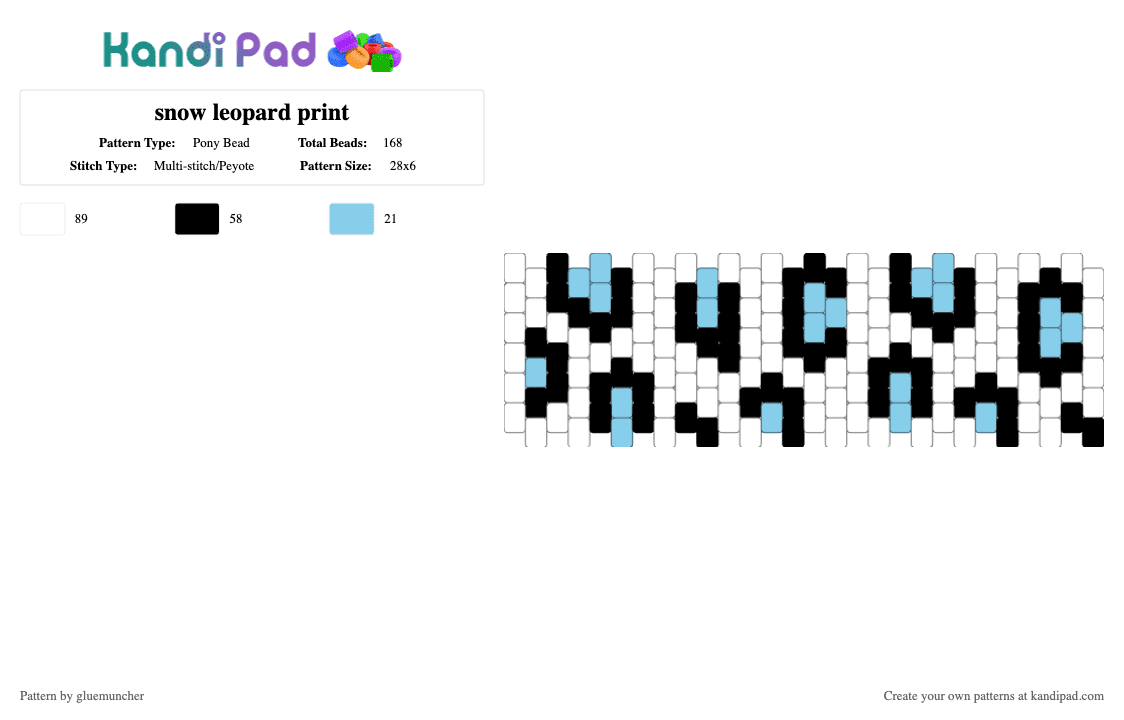 snow leopard print - Pony Bead Pattern by gluemuncher on Kandi Pad - white