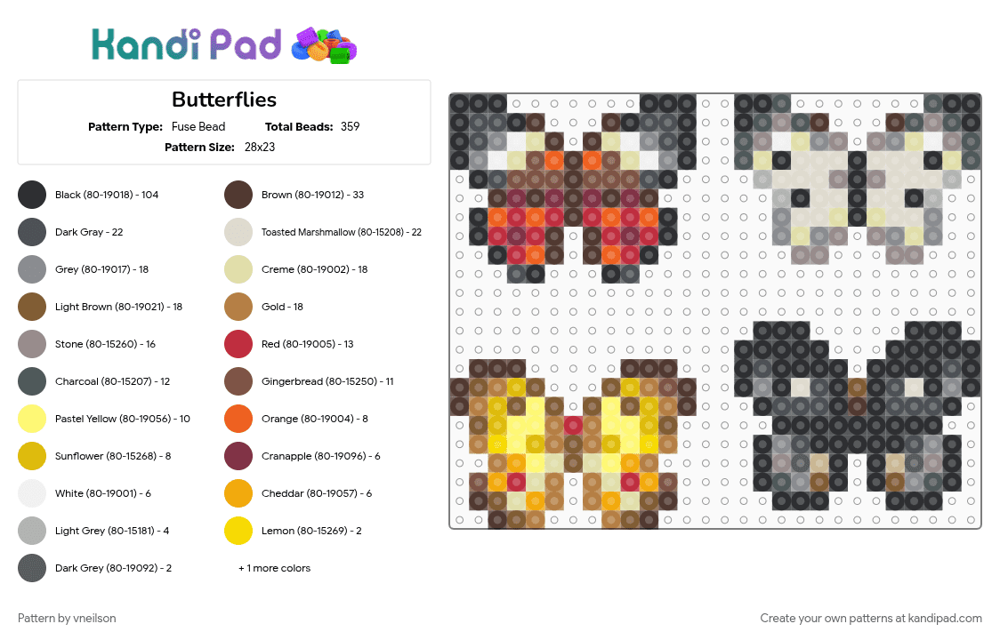 Butterflies Fuse Bead Pattern - Kandi Pad | Kandi Patterns, Fuse Bead ...