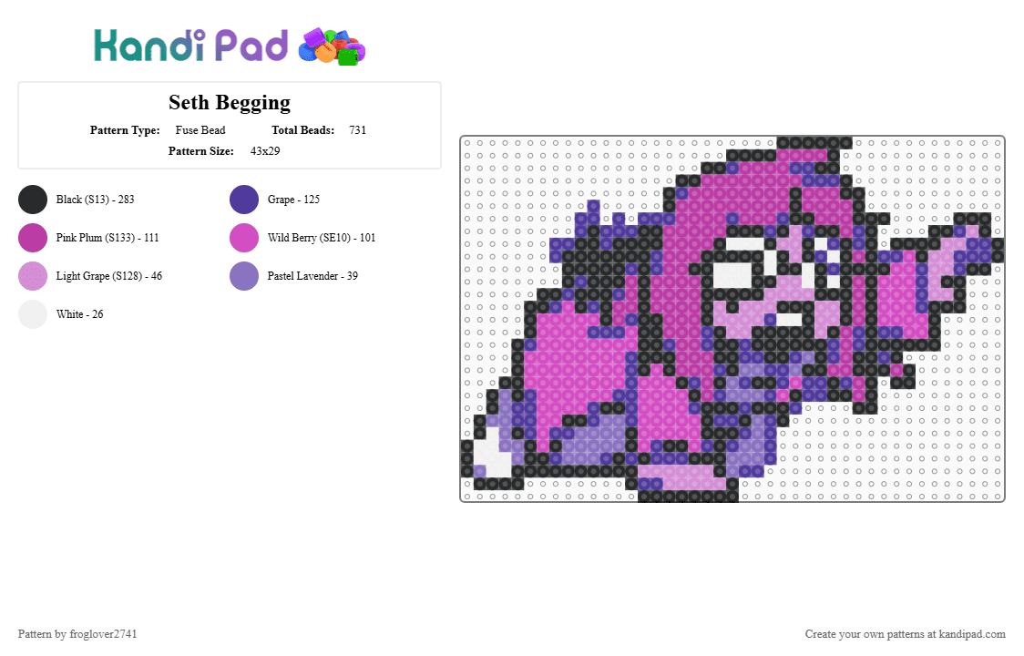 Seth Begging - Fuse Bead Pattern by froglover2741 on Kandi Pad - pink