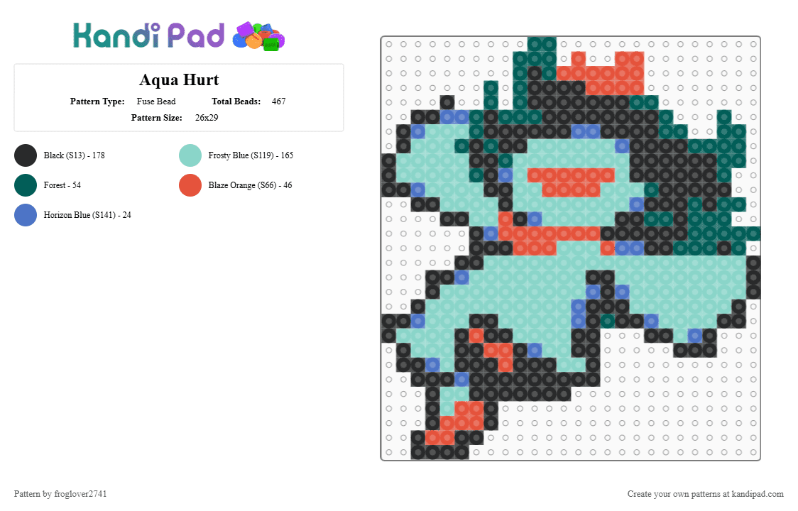 Aqua Hurt - Fuse Bead Pattern by froglover2741 on Kandi Pad - light blue