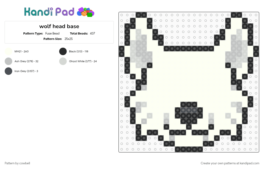 wolf head base - Fuse Bead Pattern by cowbell on Kandi Pad - beige, white
