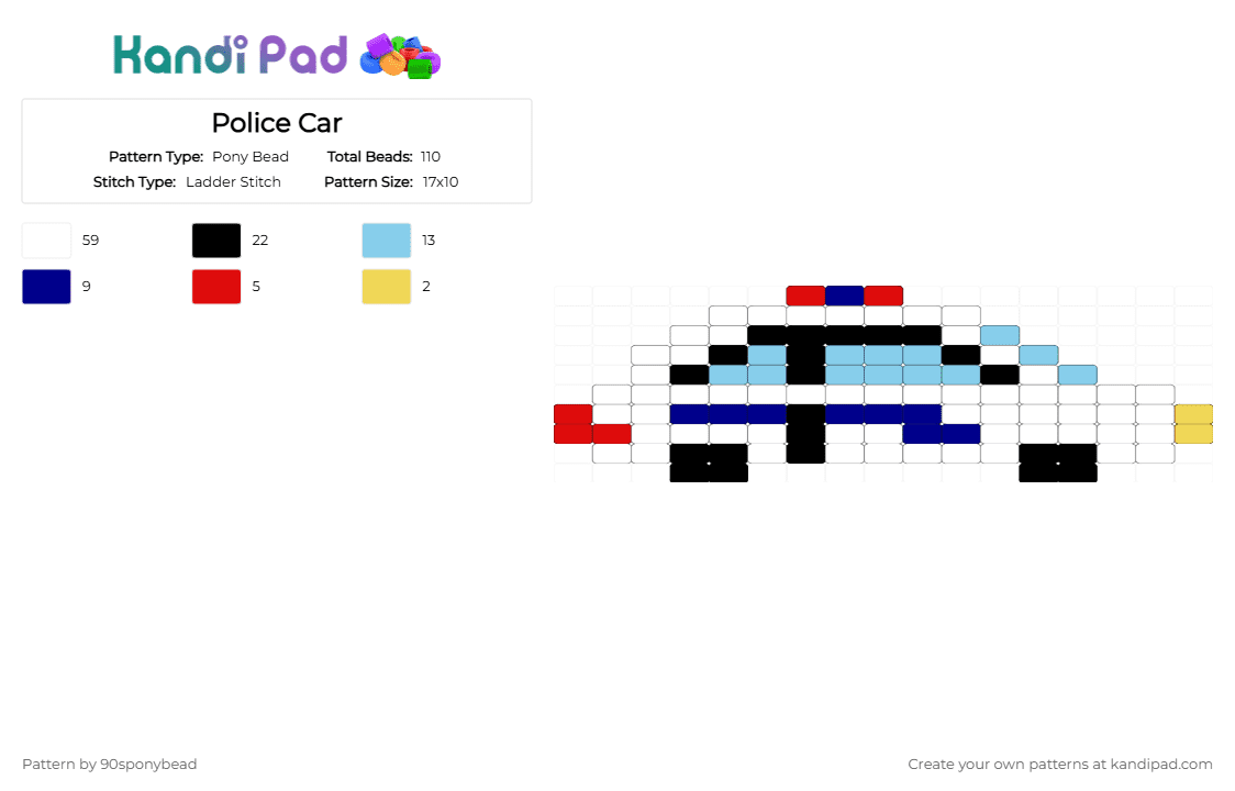 Police Car - Pony Bead Pattern by 90sponybead on Kandi Pad - light blue, purple, white