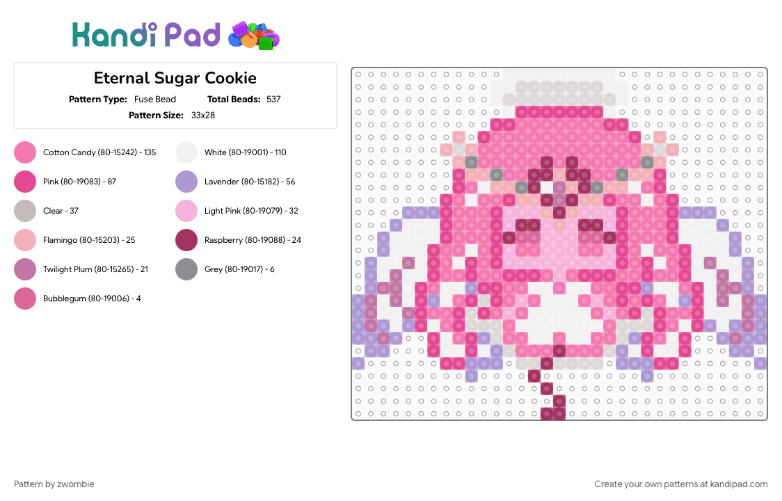Eternal Sugar Cookie - Fuse Bead Pattern by zwombie on Kandi Pad - character, cookie, cookie run, cookie run kingdom, eternal sugar cookie, pink, video game