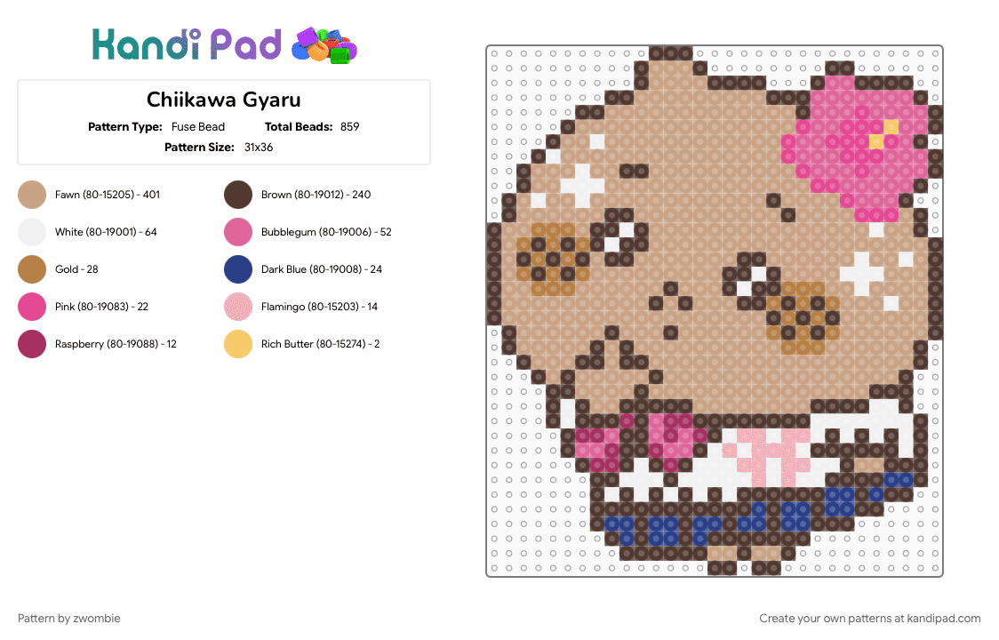 Chiikawa Gyaru - Fuse Bead Pattern by zwombie on Kandi Pad - beige, brown, chiikawa, gyaru
