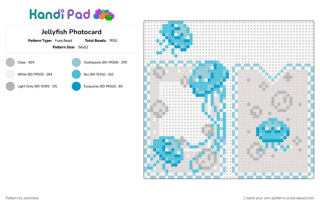 Jellyfish Photocard - Fuse Bead Pattern by zwombie on Kandi Pad - beige, decoration, jellyfish, kpop photocard, light blue, marine, ocean, photocard