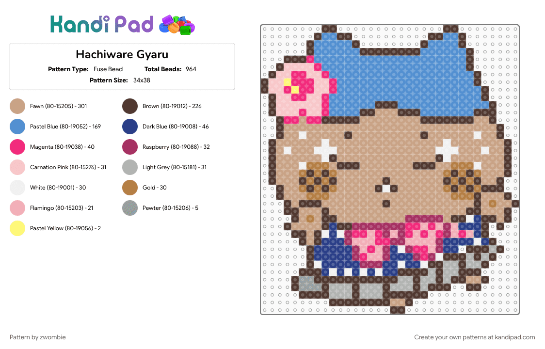Hachiware Gyaru - Fuse Bead Pattern by zwombie on Kandi Pad - beige, brown, chiikawa, gyaru, hachiware, light blue