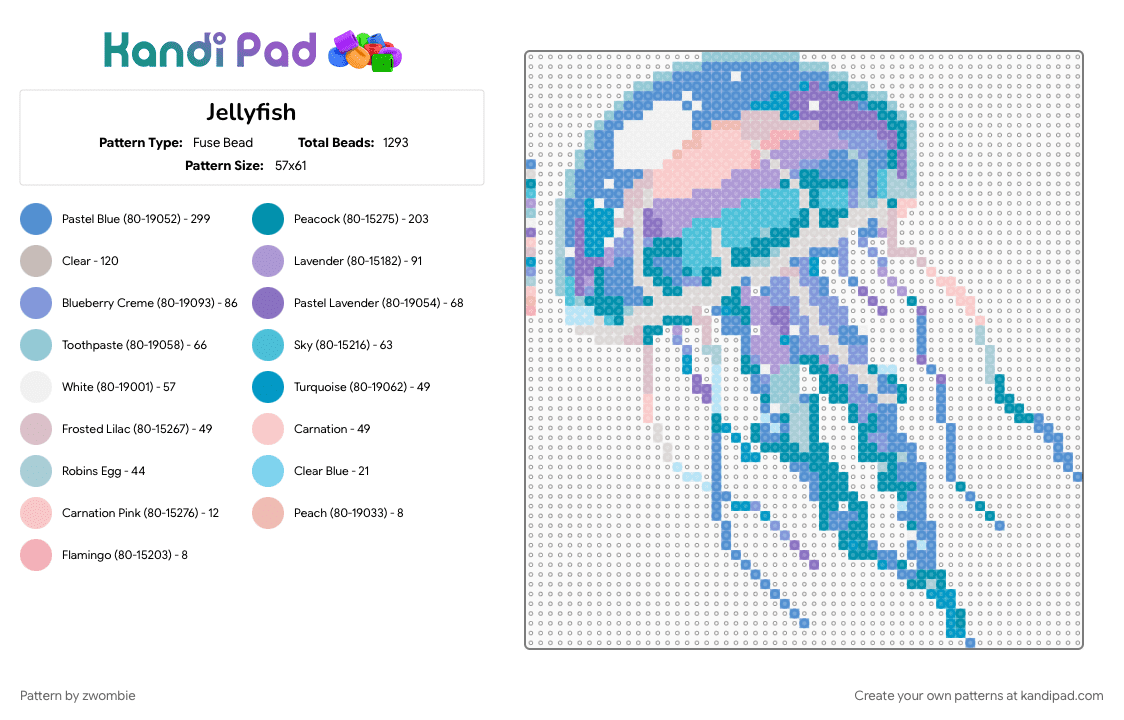 Jellyfish - Fuse Bead Pattern by zwombie on Kandi Pad - animal, animals, beige, colorful, jellyfish, light blue, marine animal, marine life, ocean