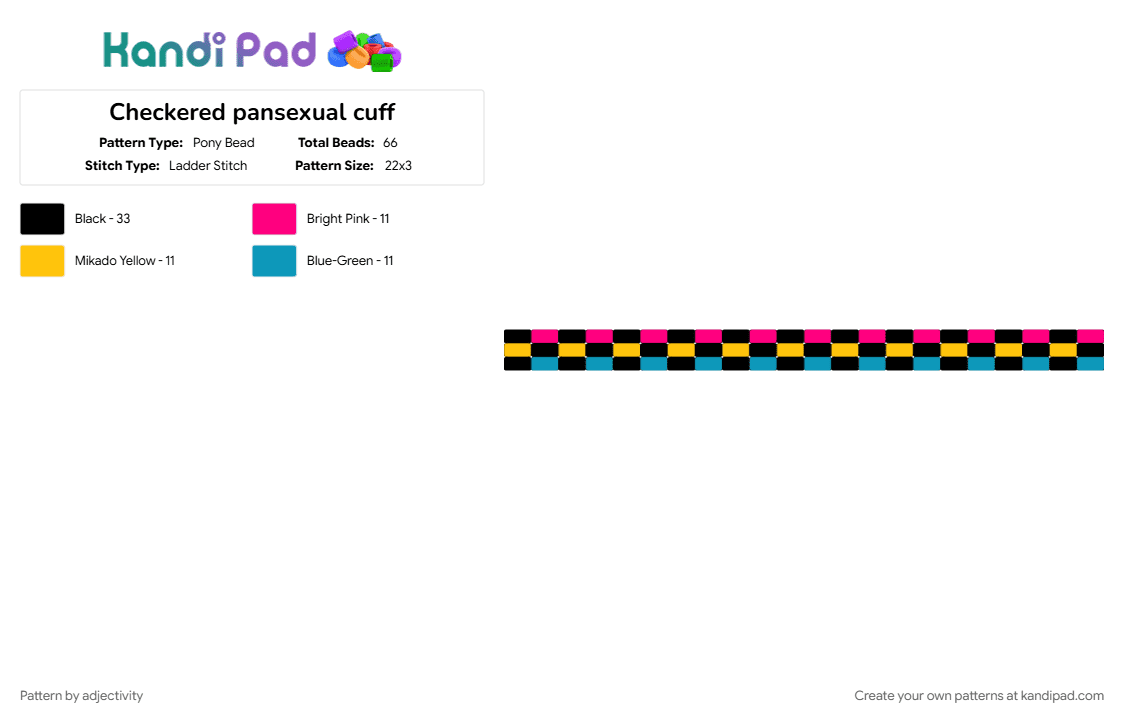 Checkered pansexual cuff - Pony Bead Pattern by adjectivity on Kandi Pad - 