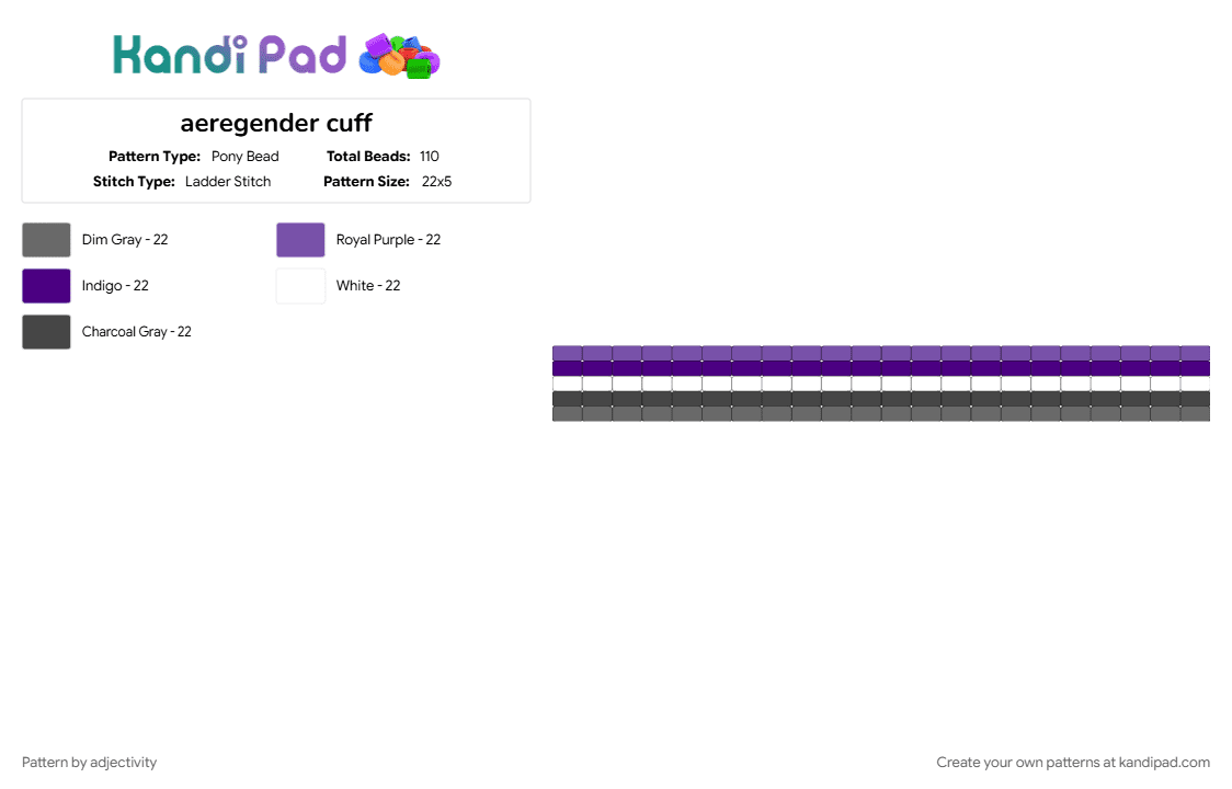 aeregender cuff - Pony Bead Pattern by adjectivity on Kandi Pad - aeregender, gender questioning, pride, pride cuff, pride flag, purple