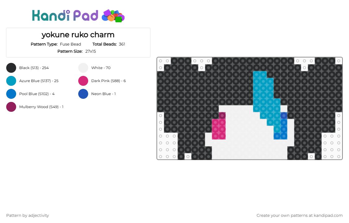 yokune ruko charm - Fuse Bead Pattern by adjectivity on Kandi Pad - black, light blue, ruko yokune, utau, utauloid, vocaloid, white, yokune ruko
