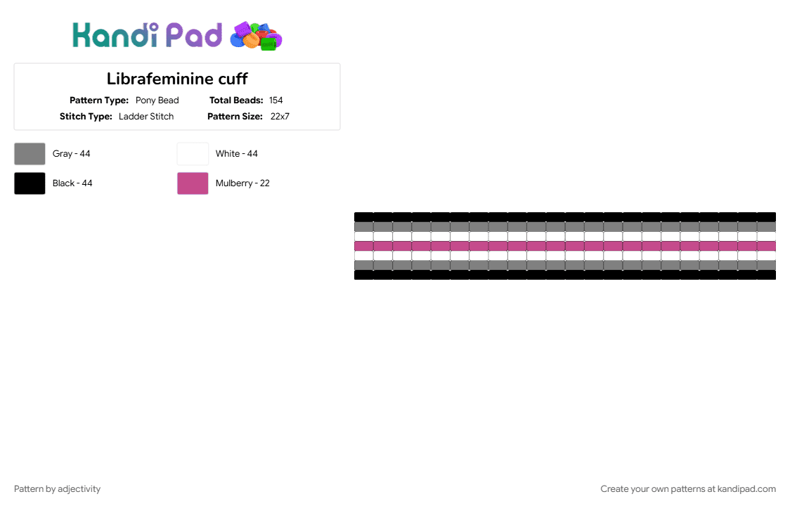 Librafeminine cuff - Pony Bead Pattern by adjectivity on Kandi Pad - gray, librafem, librafeminine, pink, pride, pride cuff, pride flag