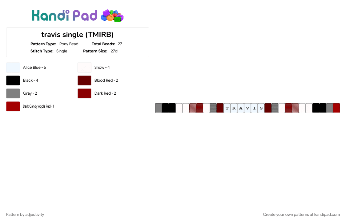 travis single (TMIRB) - Pony Bead Pattern by adjectivity on Kandi Pad - bracelet, brown, gray, red, roblox, single, tmirb, white