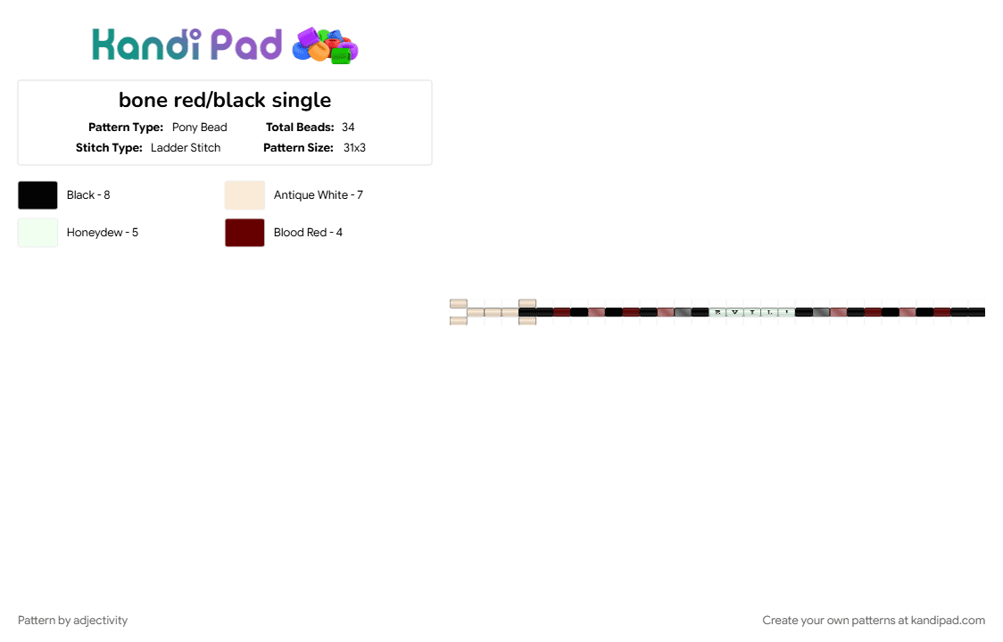 bone red/black single - Pony Bead Pattern by adjectivity on Kandi Pad - brown, white