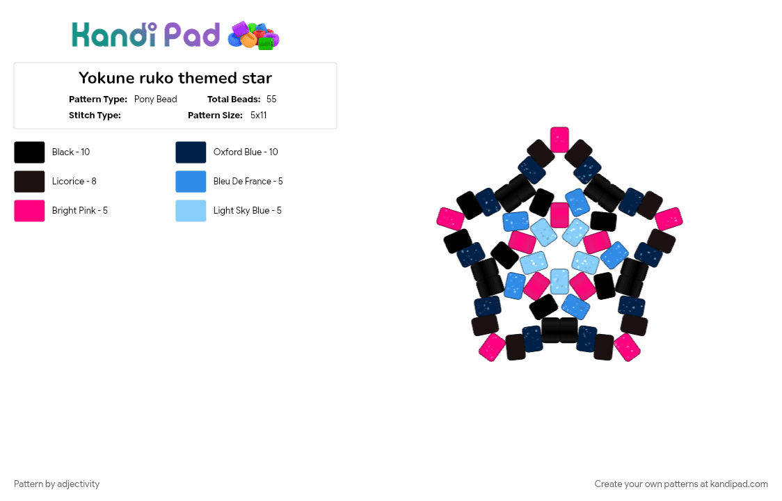 Yokune ruko themed star - Pony Bead Pattern by adjectivity on Kandi Pad - blue, light blue, pink, ruko yokune, utau, utauloid, vocaloid, yokune ruko