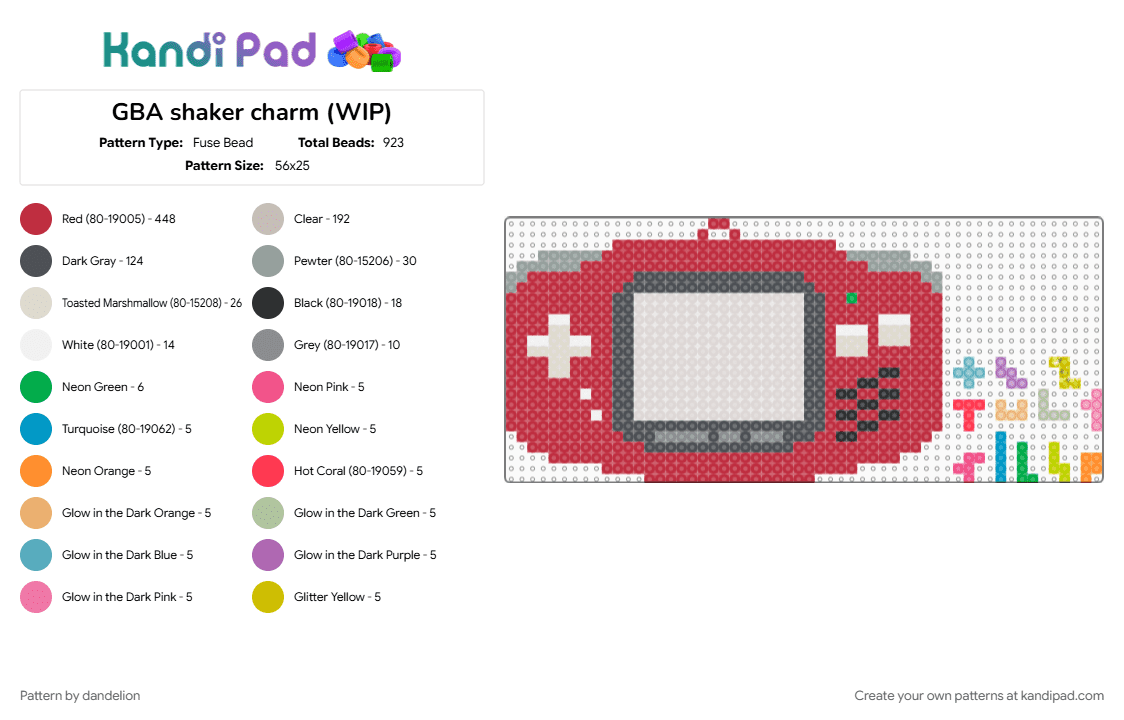 GBA shaker charm (WIP) - Fuse Bead Pattern by dandelion on Kandi Pad - beige, gray, red