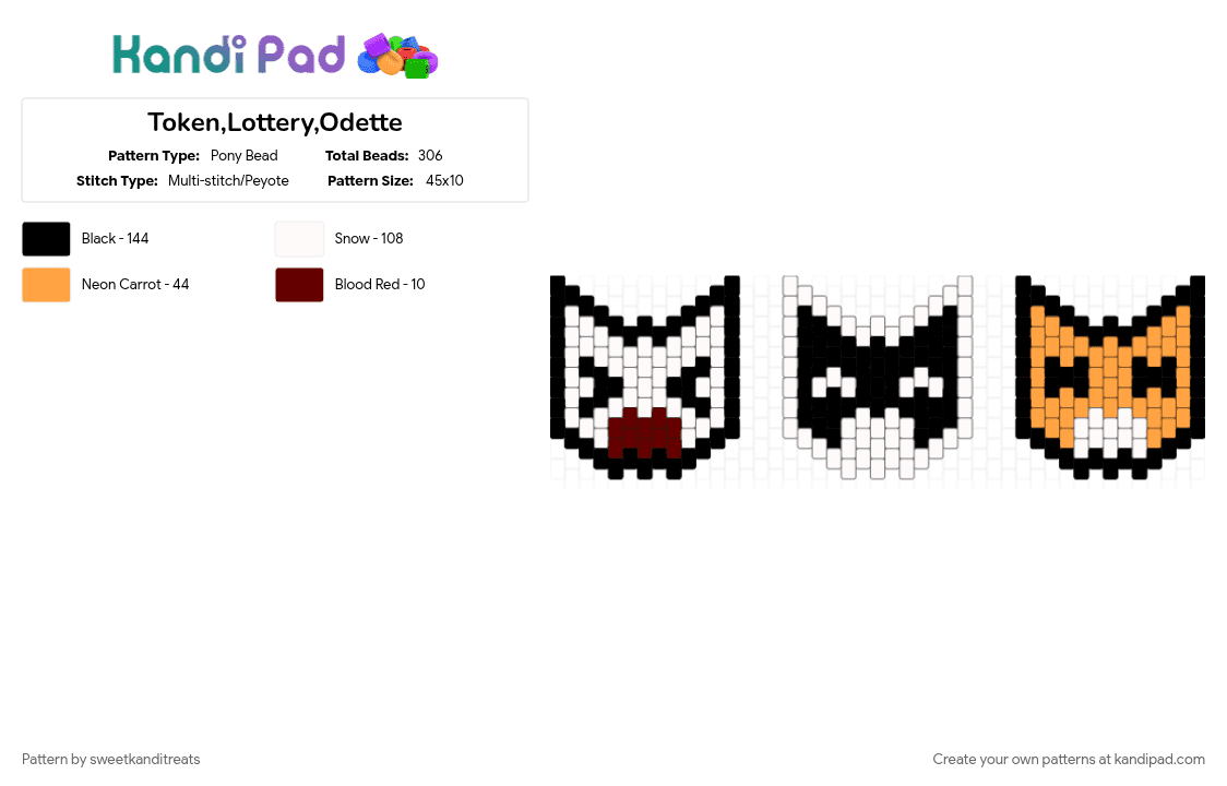 Token,Lottery,Odette - Pony Bead Pattern by sweetkanditreats on Kandi Pad - orange, white