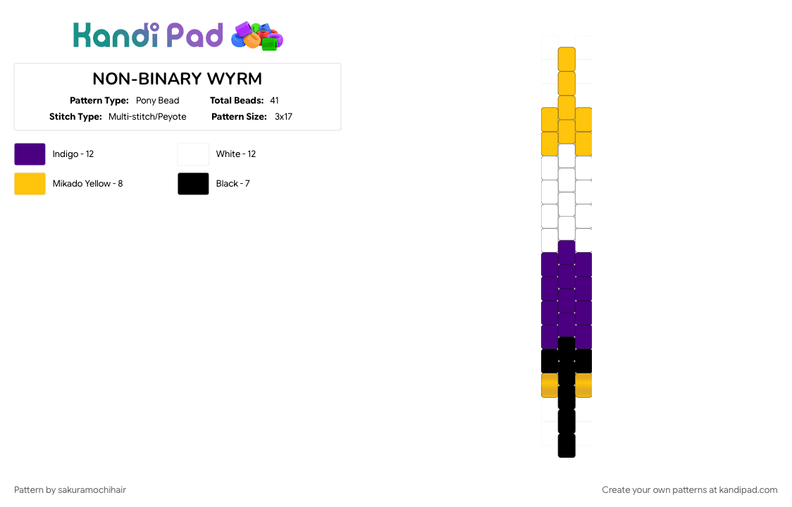 NON-BINARY WYRM - Pony Bead Pattern by sakuramochihair on Kandi Pad - lgbt, lgbtq, lgbtq worm, lgbtqia, nonbinary, pride, purple, worm, yellow