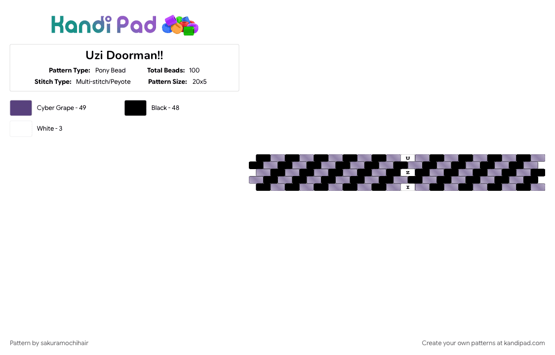 Uzi Doorman!! - Pony Bead Pattern by sakuramochihair on Kandi Pad - murder drones, purple, uzi doorman